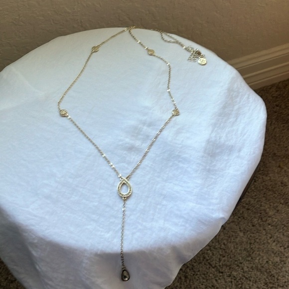 White House Black Market: Gold Tone Long Necklace- drapes - Picture 1 of 6